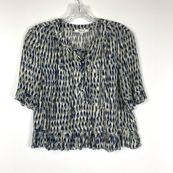 Madewell Sunpleat Lace Up Crepe Gray Feather Blouse Womens Size Small - Picture 3 of 14